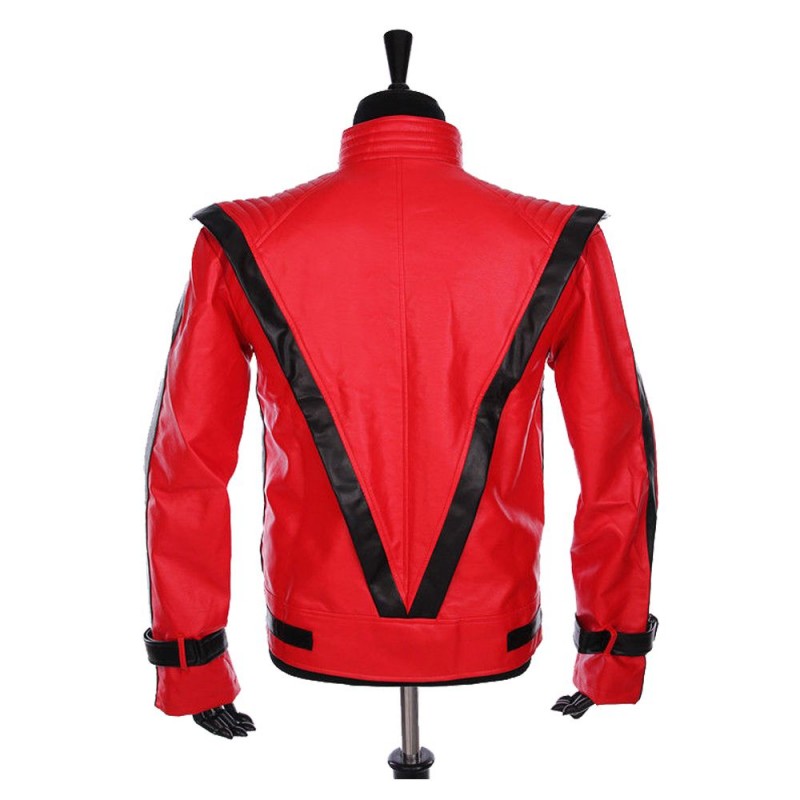 Rare MJ Red THRILLER Leather Jacket Men Gothic Party Style Fashion Jacket 